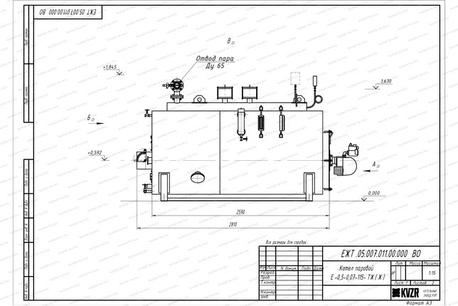 Чертеж парового котла 500 кг 115 С на мазуте и отработанном масле